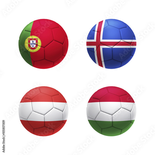 3D soccer balls with group F teams flags. UEFA euro 2016.