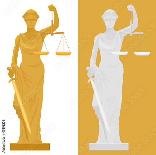 Vector illustration of Themis Femida statue in two color styles.