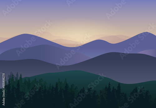 Vector illustration with Panorama Mountains view. Wonderful nature scenery. © lembergvector