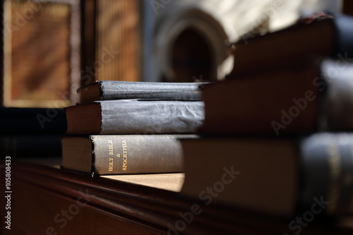 Bible book in the sunny church
