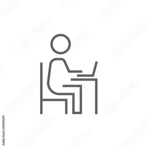 Businessman working at his laptop line icon.