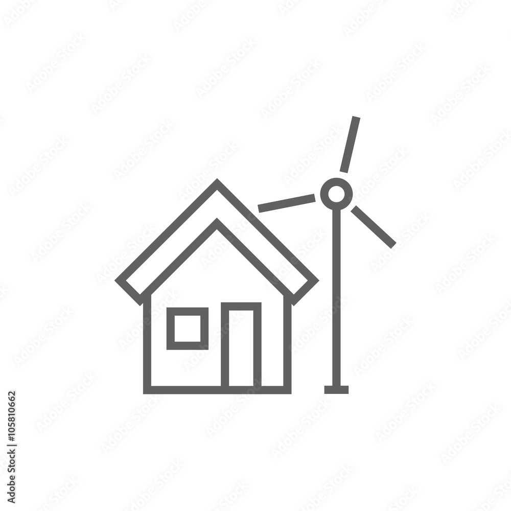 House with windmill line icon.