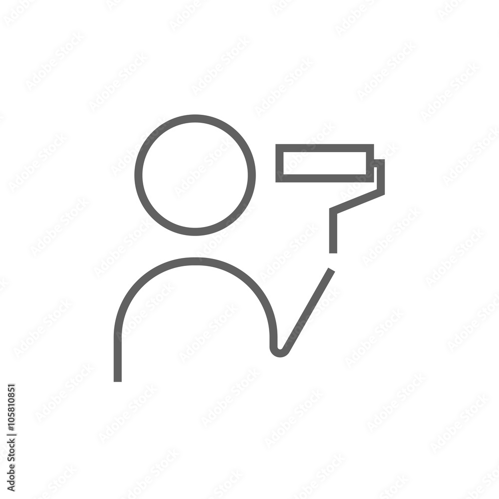 Man painting with roller line icon. Man painting with roller line icon.