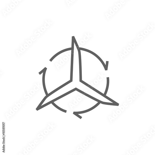 Windmill with arrows line icon.