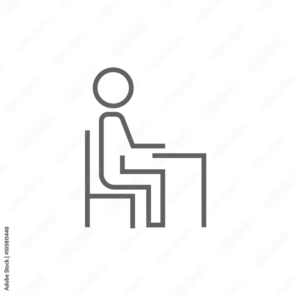 Student sitting on chair at the desk line icon. Student sitting on chair at the desk line icon.