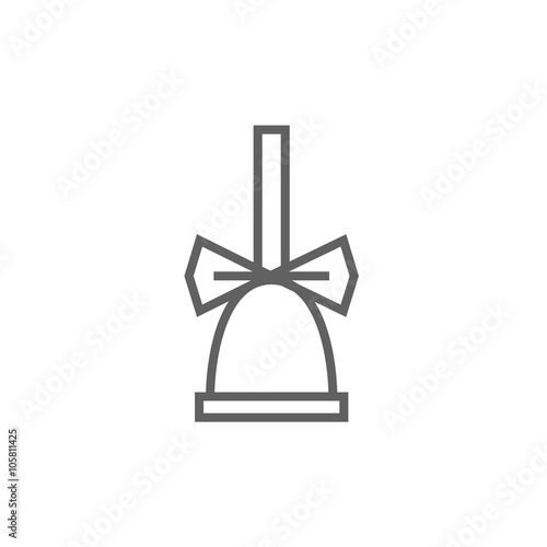 School bell with ribbon line icon.