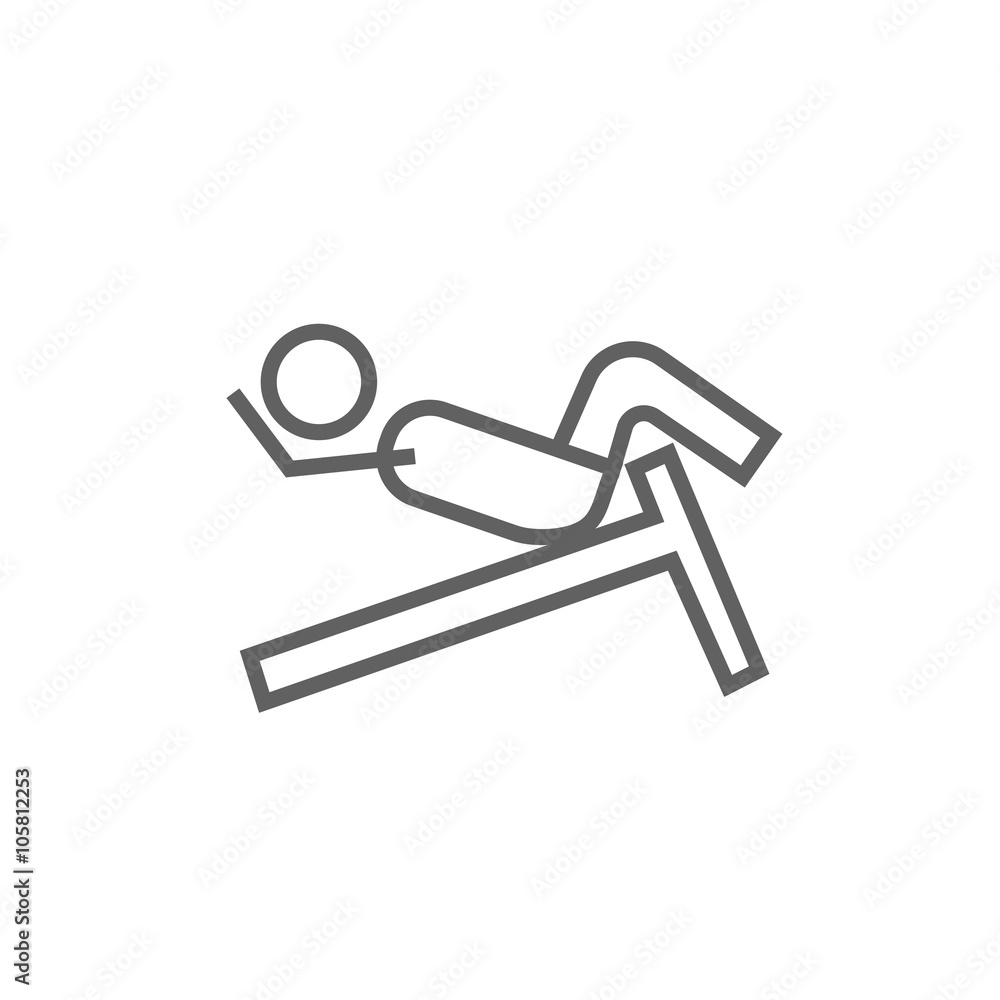 Man doing crunches on incline bench line icon. Man doing crunches on incline bench line icon.