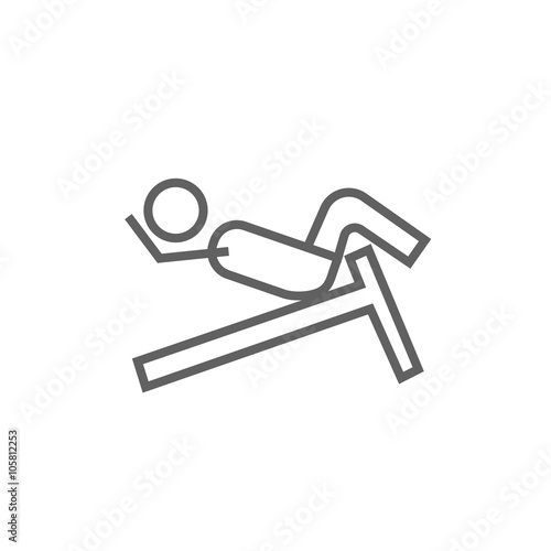 Man doing crunches on incline bench line icon.