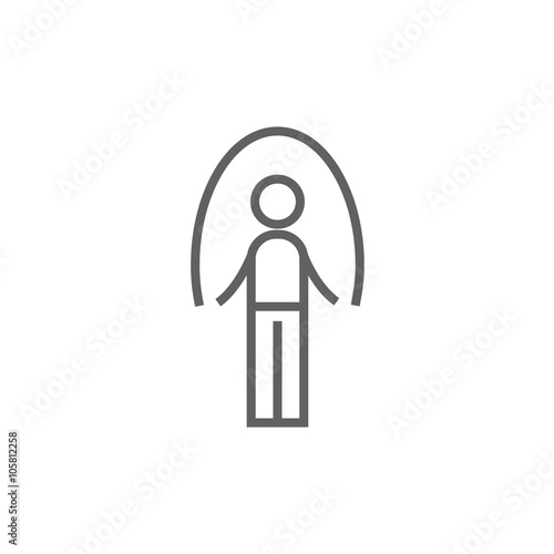 Man exercising with skipping rope line icon.