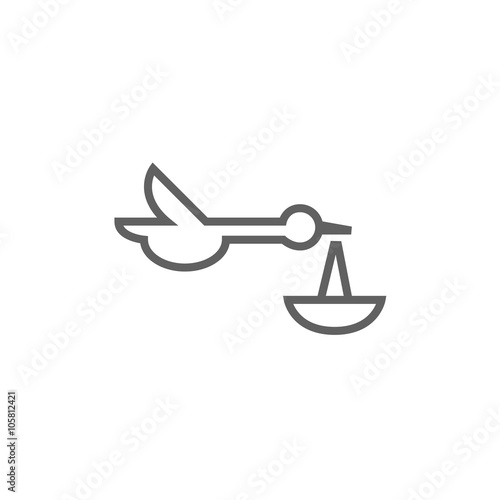 Baby basket with stork line icon.