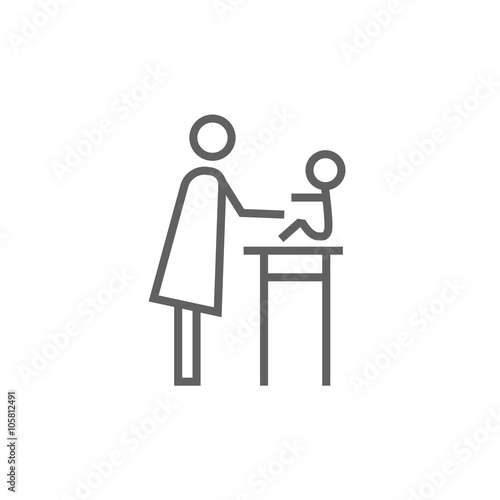 Woman taking care of baby line icon.