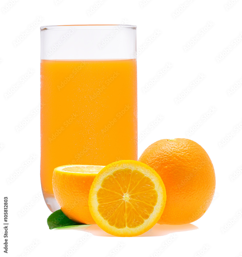 Orange juice and slices of orange isolated on white background Orange juice and slices of orange isolated on white background