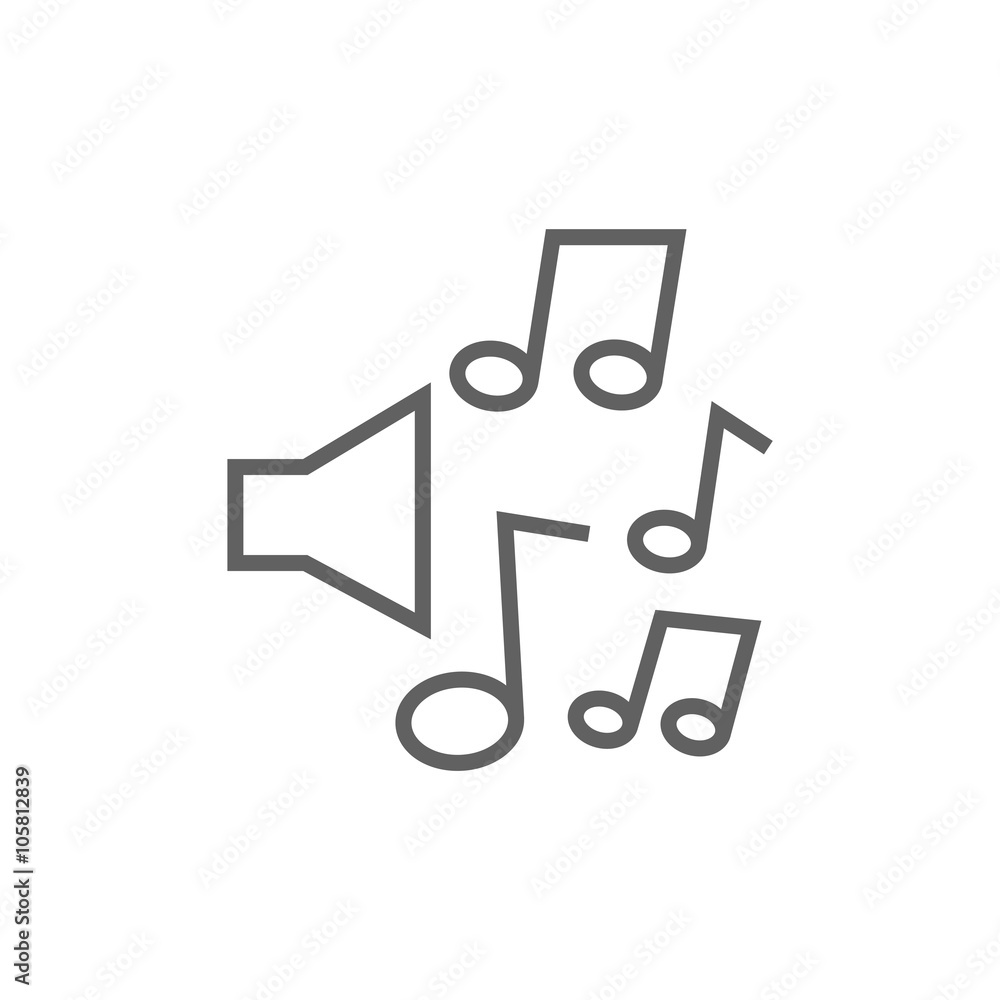 Loudspeakers with music notes line icon. Loudspeakers with music notes line icon.