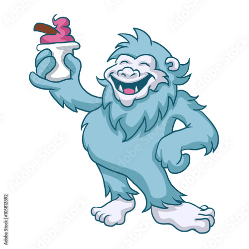 cartoon yeti eating ice cream