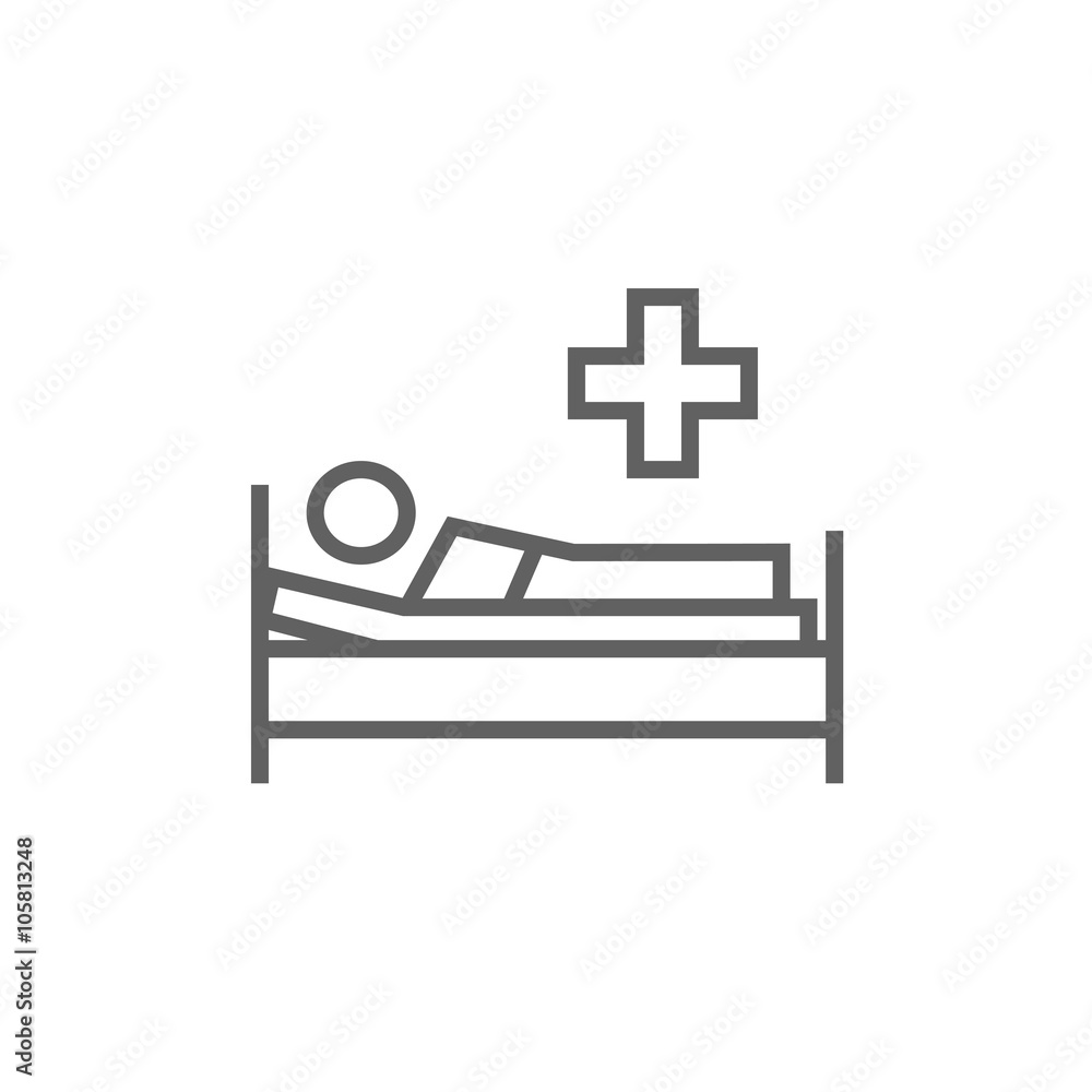 Patient lying on bed line icon. Patient lying on bed line icon.