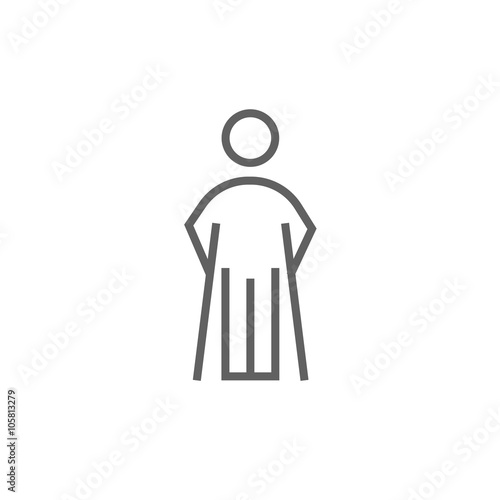 Man with crutches line icon.