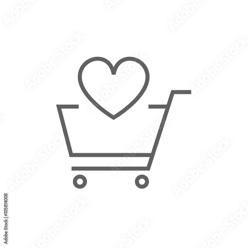 Shopping cart with heart line icon.