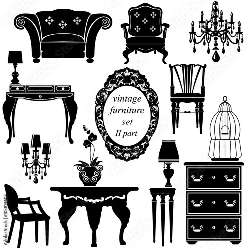 Set of antique furniture - isolated black silhouettes photo