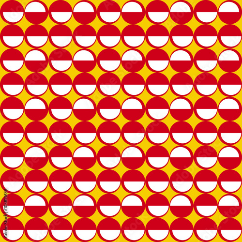 Geometric pattern with red and white circles on yellow background