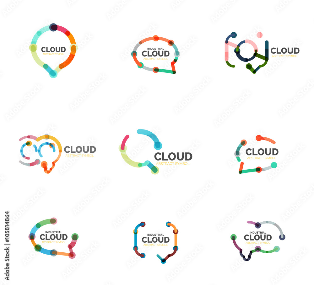 Set of flat linear design speech cloud logos. Talk bubbles, modern geometric industrial thin line icons Set of flat linear design speech cloud logos. Talk bubbles, modern geometric industrial thin line icons