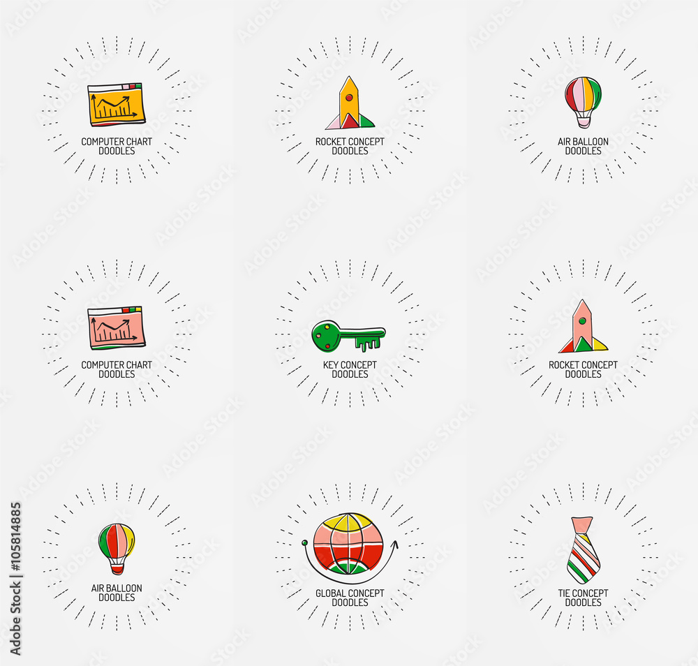Fototapeta premium Vector set of hand drawn design elements in circles
