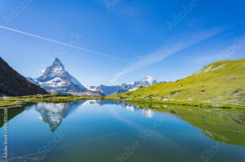 Reflection of Matterhorn in lake, Switzerland