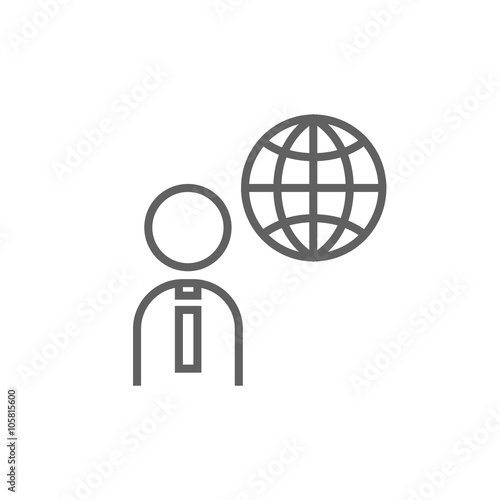 Man with globe line icon.