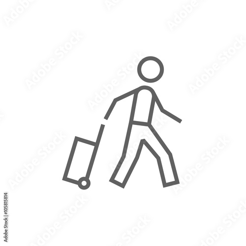 Man with suitcase line icon.