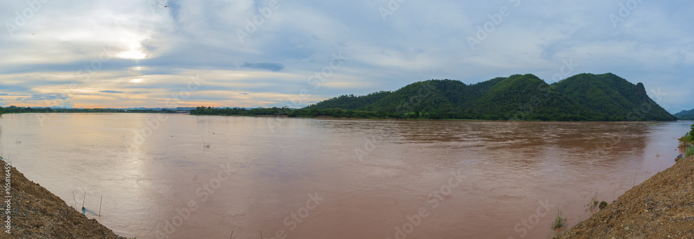 Landscape panorama of the Mekong river in Loie, Thailand.