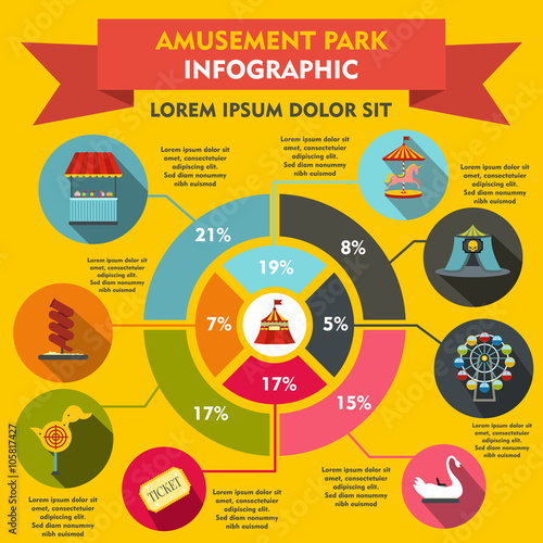 Amusement park infographic elements, flat style 