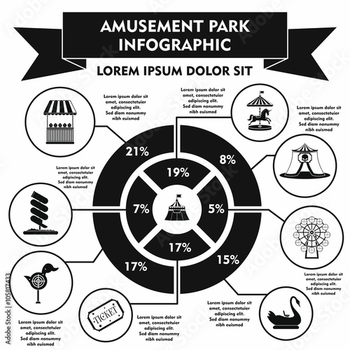 Amusement park infographic elements, simple style