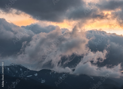 Dramatic sky during sunset over Tatra mountains
