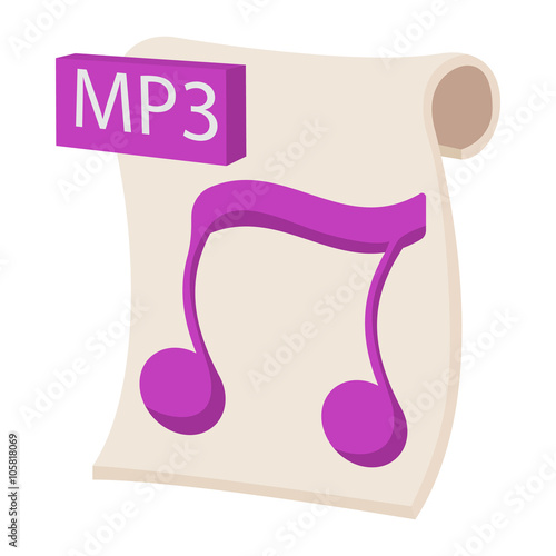 MP3 audio file extension icon, cartoon style 