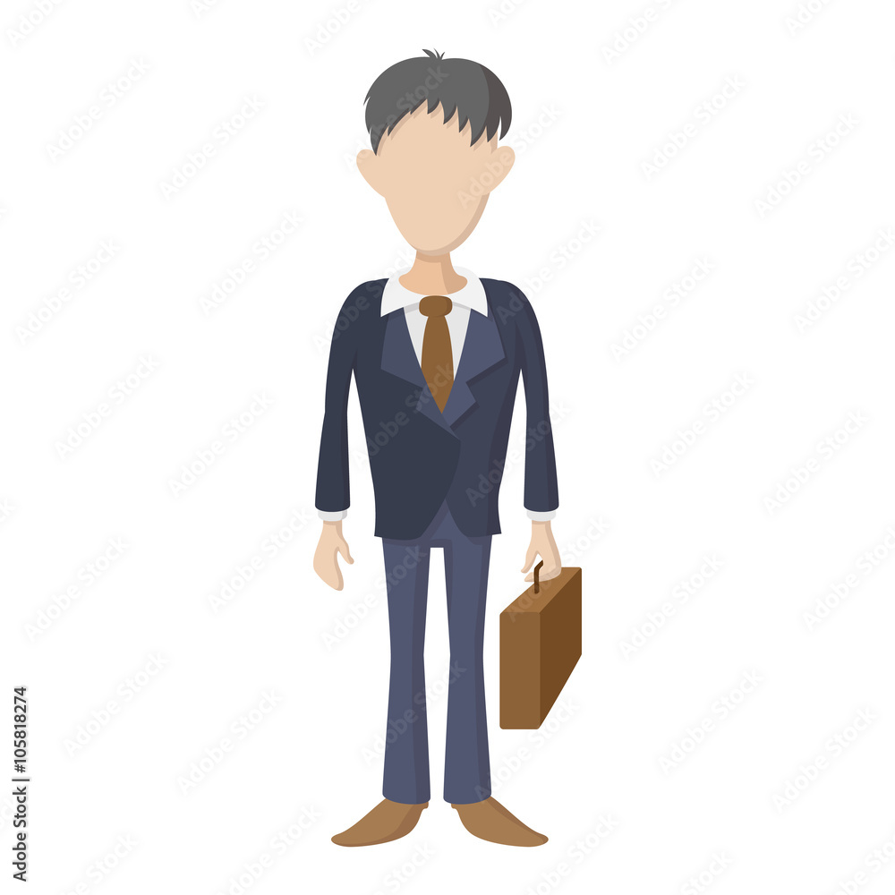 Businessman holding briefcase icon, cartoon style Businessman holding briefcase icon, cartoon style