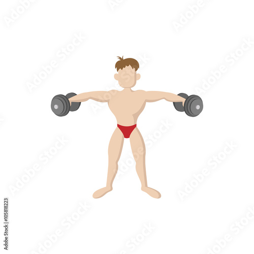 Dumbbell lateral raise icon, cartoon style 