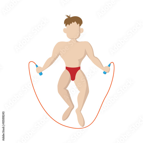 Man jumping with skipping rope icon, cartoon style