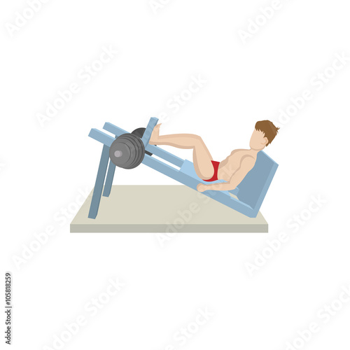 Muscular man weightlifter doing leg presses icon