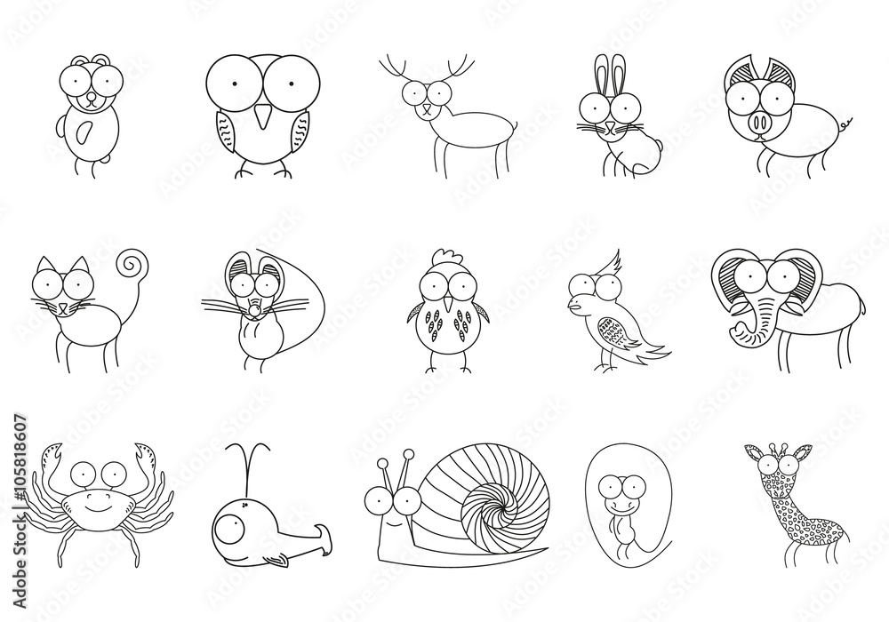 Obraz premium Set of Animals Icons. Thin Line Style