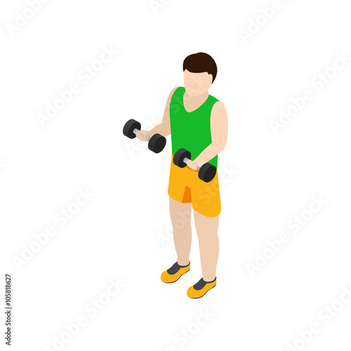 Man exercising with dumbbells icon, isometric 3d 