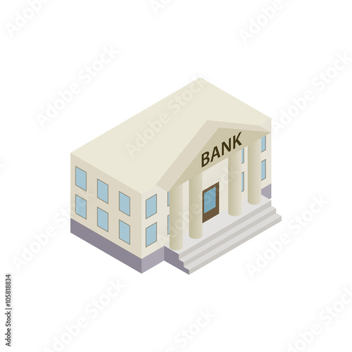 Bank building icon, isometric 3d style