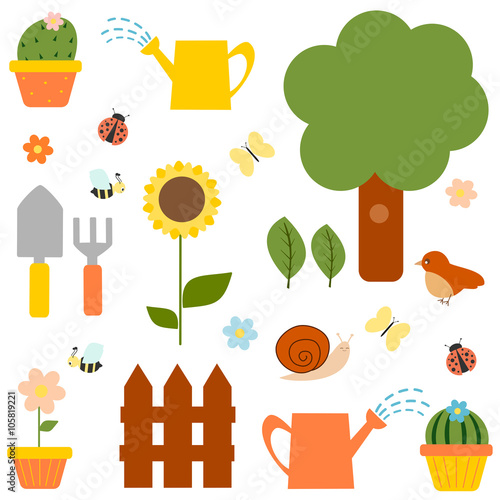 cute cartoon garden set vector illustration