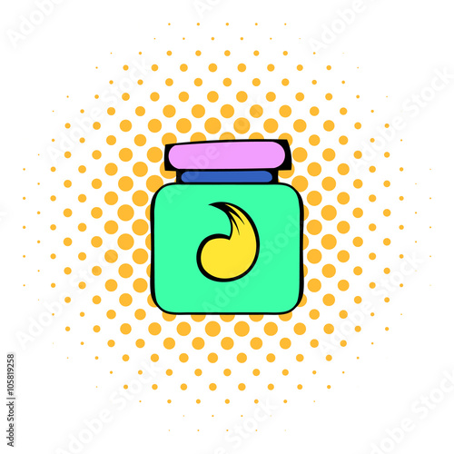 Hair gel in a plastic container icon, comics style 