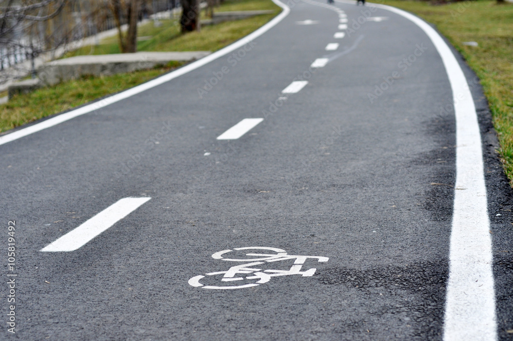 Fototapeta premium Bicycle road sign, bike lane