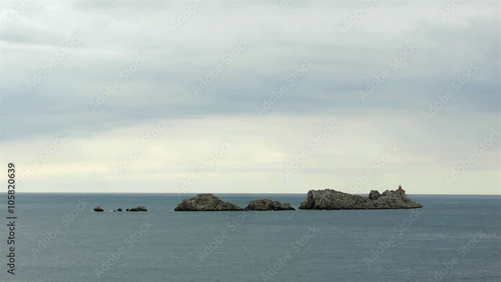 Lighthouse on rocky island near city of Dubrovnik in Croatia timelapse Lighthouse on rocky island near city of Dubrovnik in Croatia timelapse