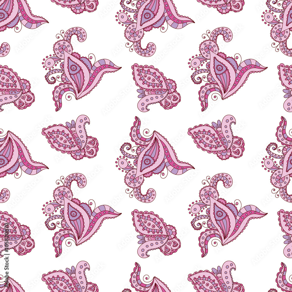 Seamless pattern with doodle floral elements