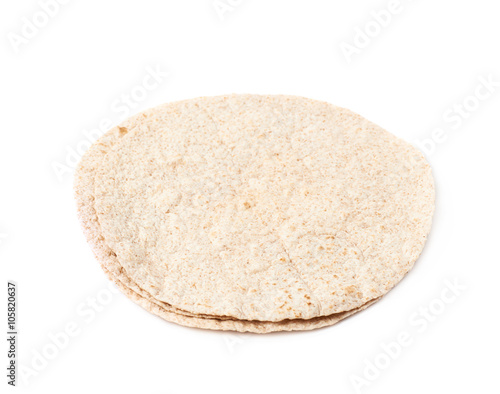 Pile of wheat tortillas isolated