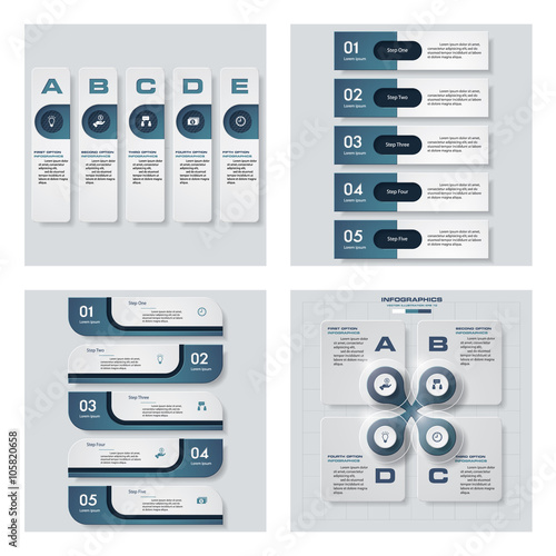 Collection of 4 blue color template/graphic or website layout. Vector Background. For your idea and presentation.