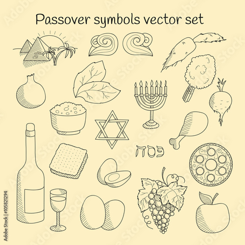 Collection of doodle symbols of Jewish holiday Passover