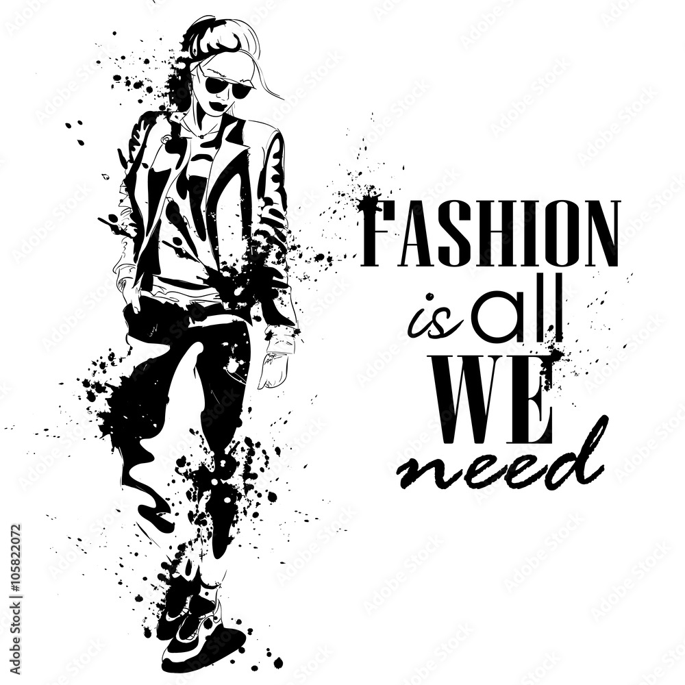 Naklejka premium fashion look girl with splashes