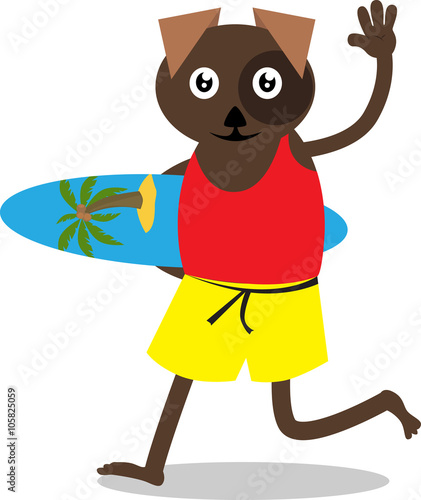 Dog with his surfboard